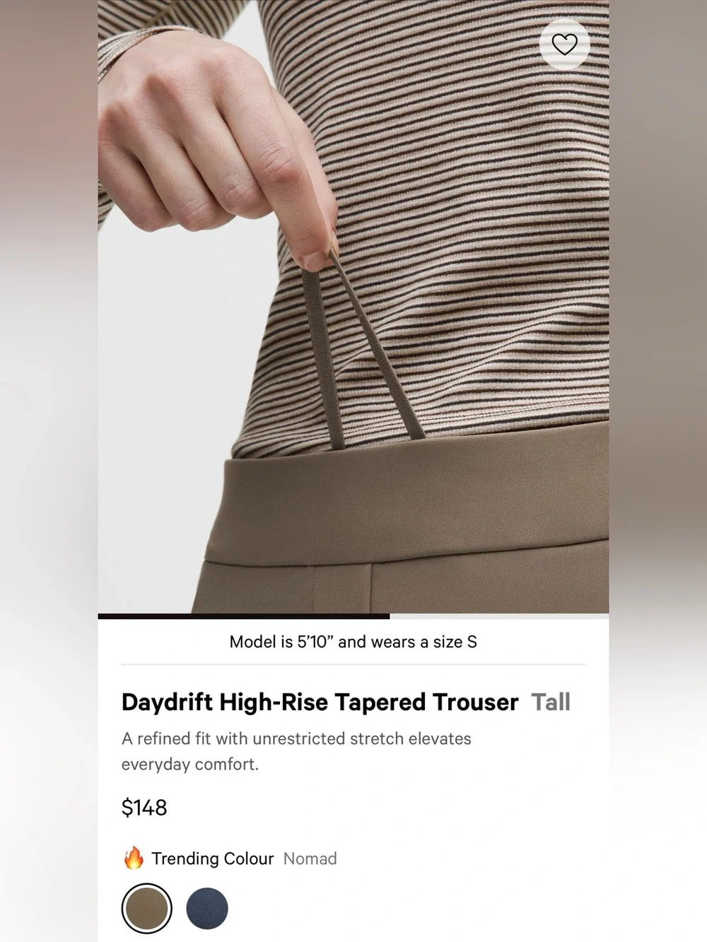 New Lululemon Daydrift High-Rise Trouser *Tall Nomad Size Small 30” Inseam NWT